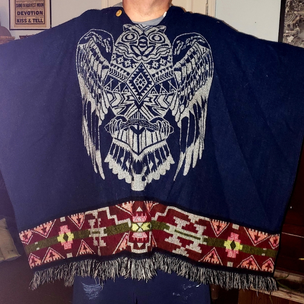 Navy Poncho with Owl Design